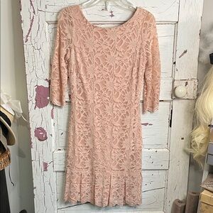 Calvin Klein Blush Pink Lace Long Sleeve Dress